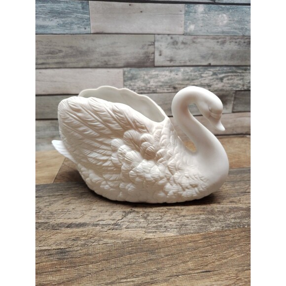 White Swan Planter Pot Bird 1988 Made In Taiwan Vintage Porcelain F.T.D.A. - Picture 1 of 8